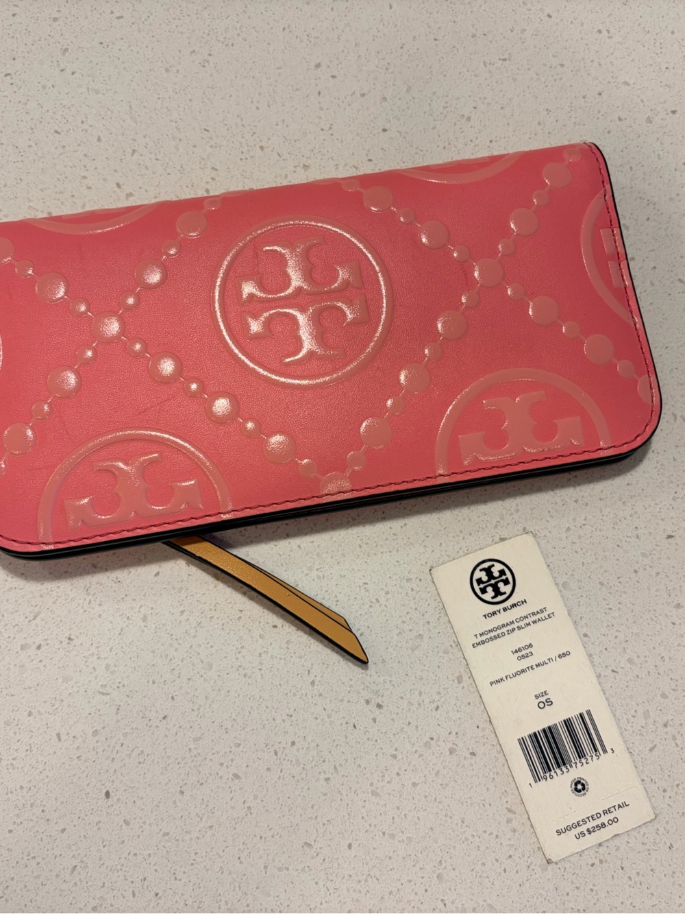 Tory Burch Coral Pink Leather Zip Continental Wallet